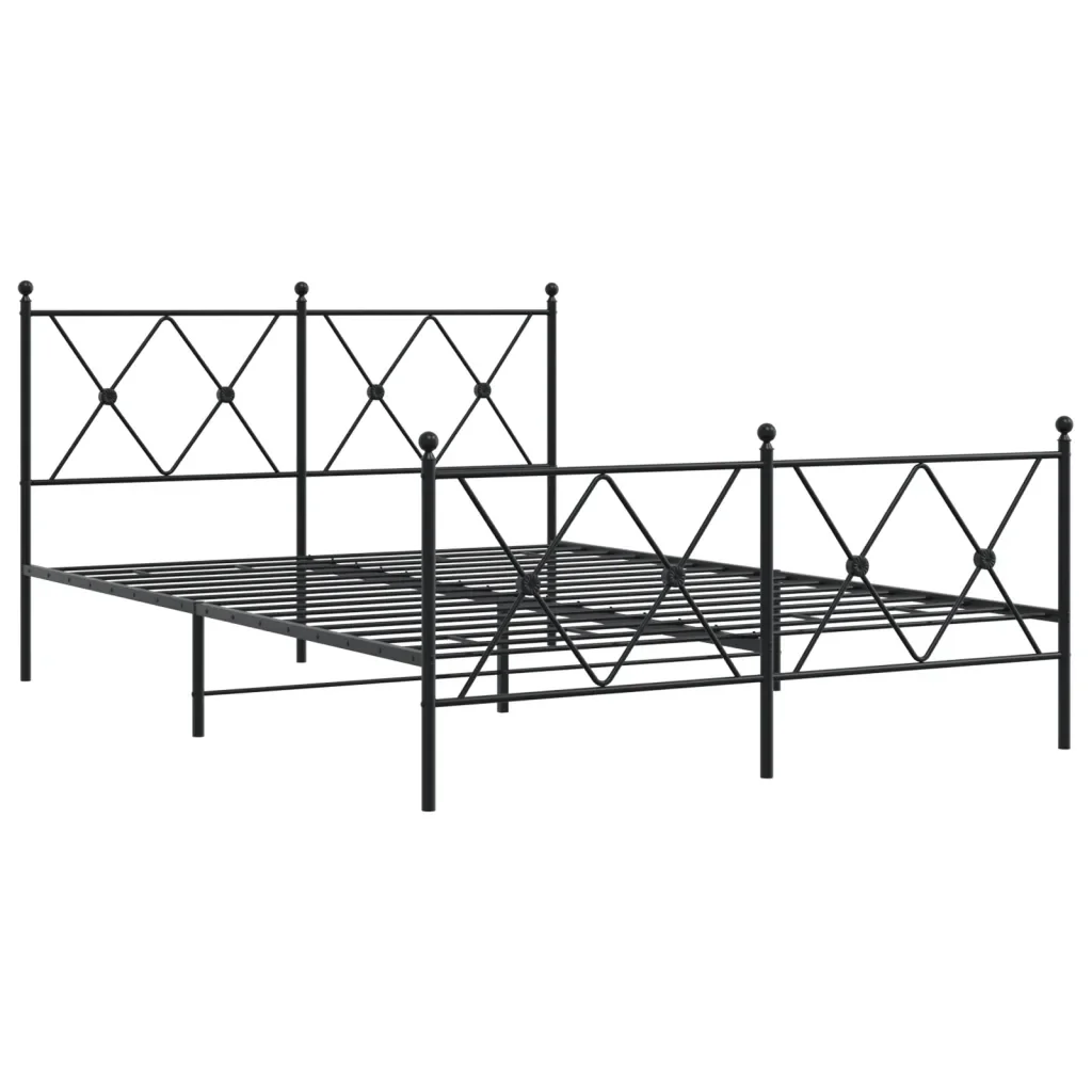Letto matrimoniale | Letto per adulti | Giroletto con Testiera e Pediera Metallo Nero 137x190 cm - Image 4