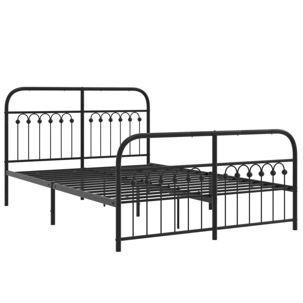 Letto matrimoniale | Letto per adulti | Giroletto con Testiera e Pediera Metallo Nero 137x190 cm - Image 4