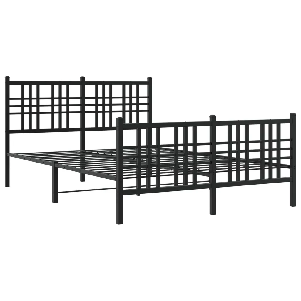 Letto matrimoniale | Letto per adulti | Giroletto con Testiera e Pediera Metallo Nero 137x190 cm - Image 4