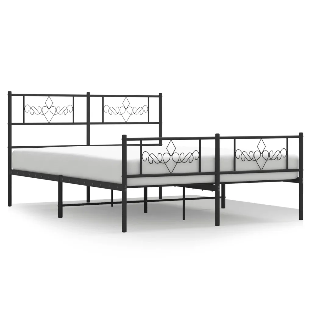 Letto matrimoniale | Letto per adulti | Giroletto con Testiera e Pediera Metallo Nero 140x190 cm