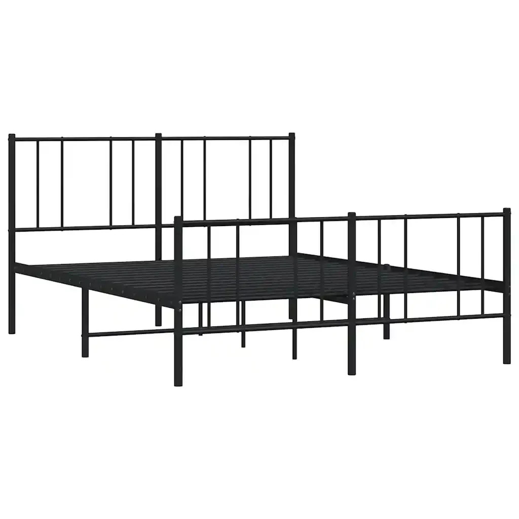 Letto matrimoniale | Letto per adulti | Giroletto con Testiera e Pediera Metallo Nero 140x190 cm - Image 3