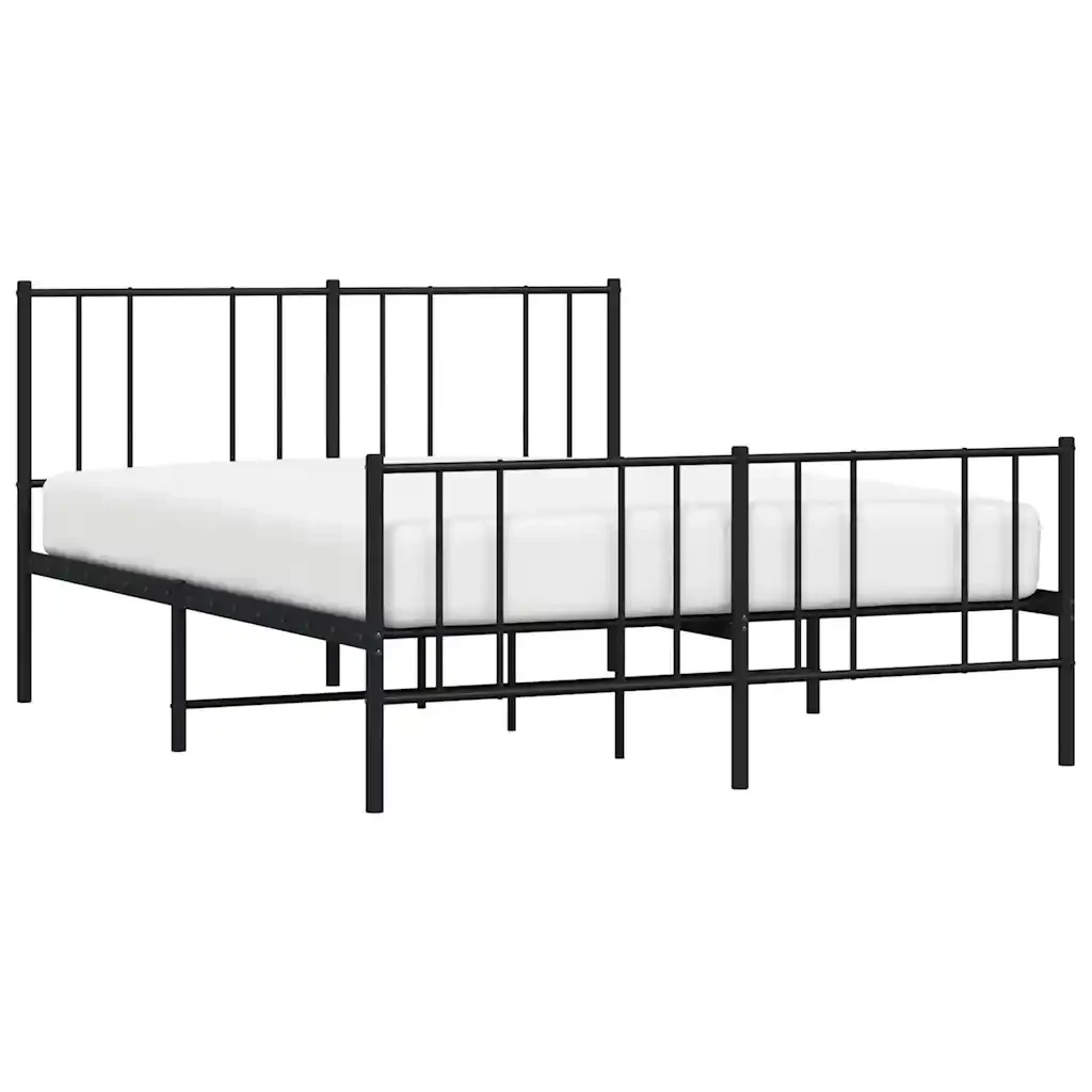 Letto matrimoniale | Letto per adulti | Giroletto con Testiera e Pediera Metallo Nero 140x190 cm - Image 5