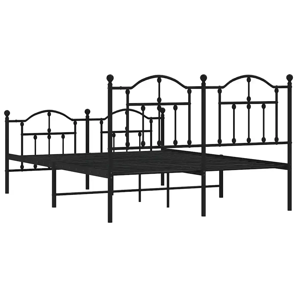 Letto matrimoniale | Letto per adulti | Giroletto con Testiera e Pediera Metallo Nero 140x190 cm - Image 7