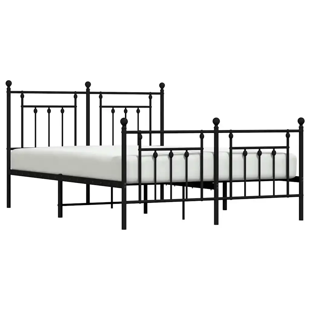 Letto matrimoniale | Letto per adulti | Giroletto con Testiera e Pediera Metallo Nero 140x190 cm - Image 5
