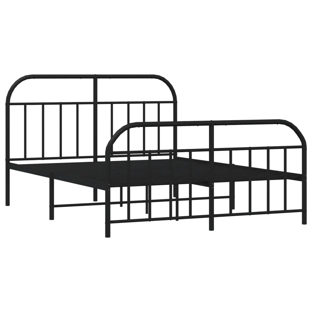 Letto matrimoniale | Letto per adulti | Giroletto con Testiera e Pediera Metallo Nero 140x190 cm - Image 3