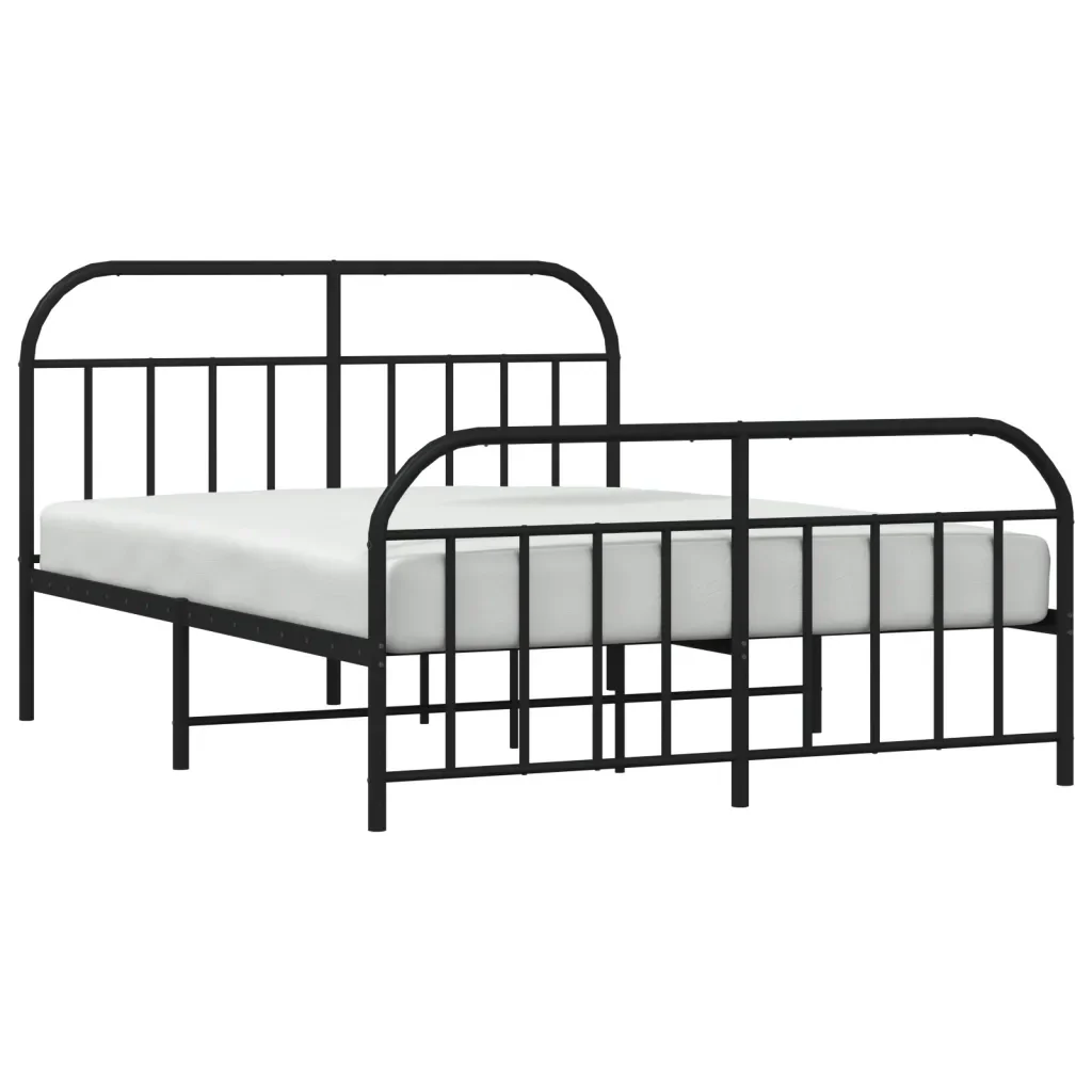 Letto matrimoniale | Letto per adulti | Giroletto con Testiera e Pediera Metallo Nero 140x190 cm - Image 5