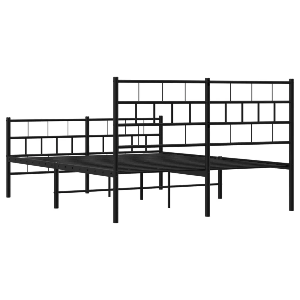 Letto matrimoniale | Letto per adulti | Giroletto con Testiera e Pediera Metallo Nero 140x190 cm - Image 7
