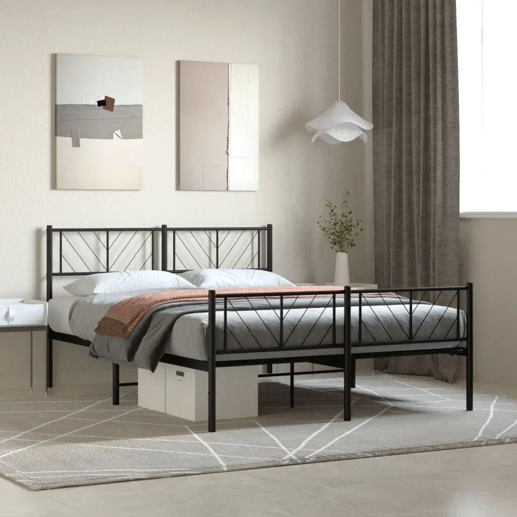 Letto matrimoniale | Letto per adulti | Giroletto con Testiera e Pediera Metallo Nero 140x190 cm - Image 2