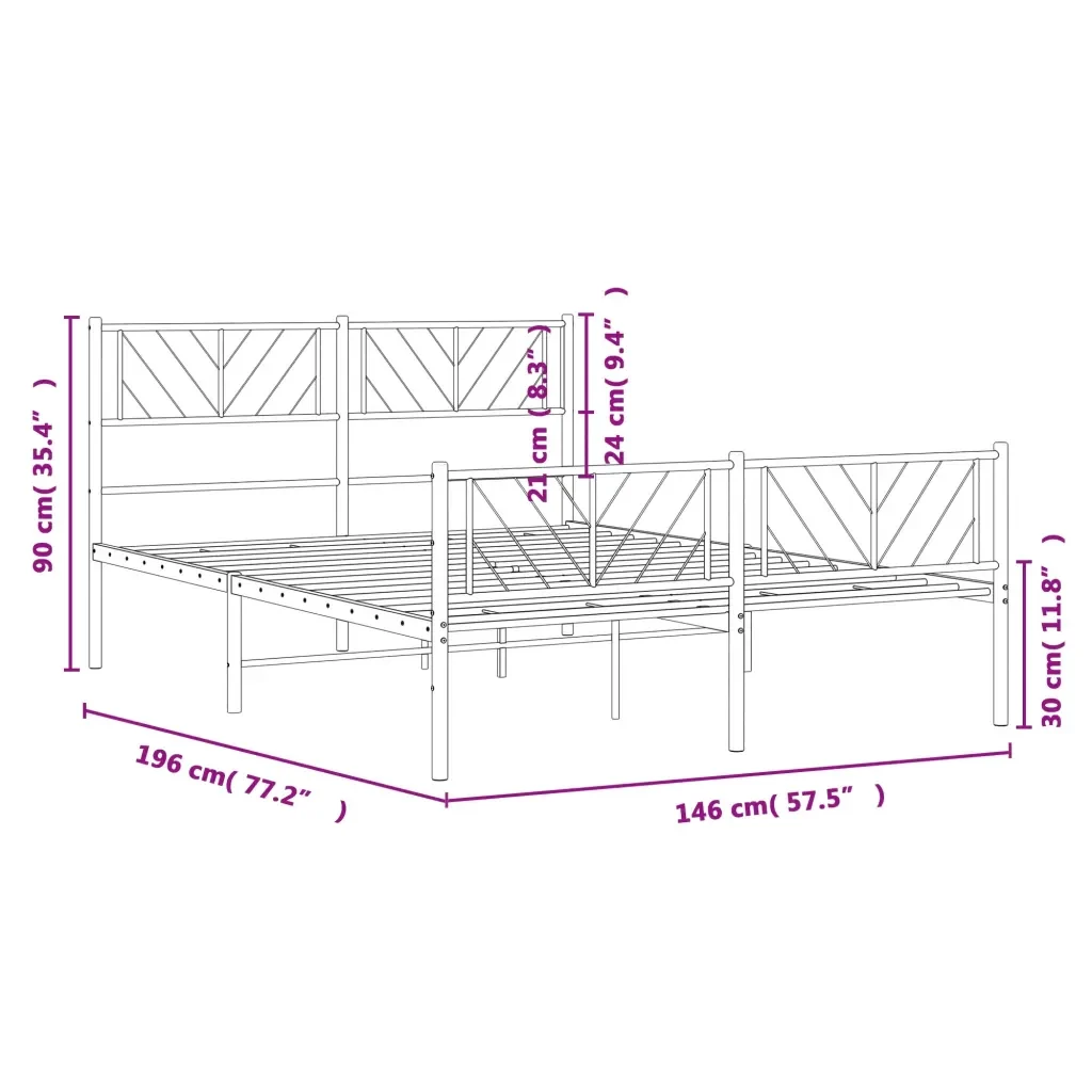 Letto matrimoniale | Letto per adulti | Giroletto con Testiera e Pediera Metallo Nero 140x190 cm - Image 9