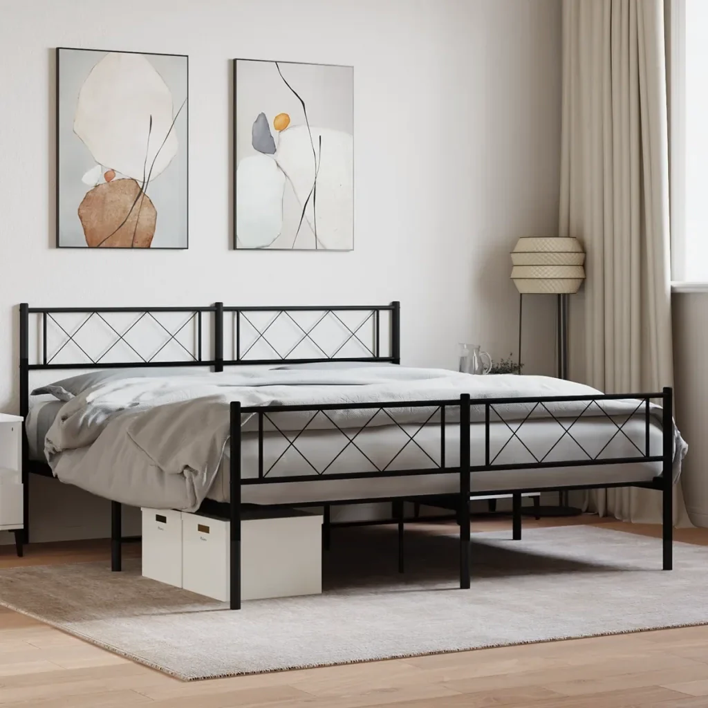 Letto matrimoniale | Letto per adulti | Giroletto con Testiera e Pediera Metallo Nero 140x190 cm - Image 2
