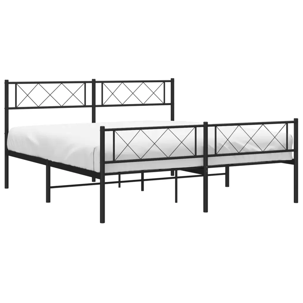 Letto matrimoniale | Letto per adulti | Giroletto con Testiera e Pediera Metallo Nero 140x190 cm - Image 3