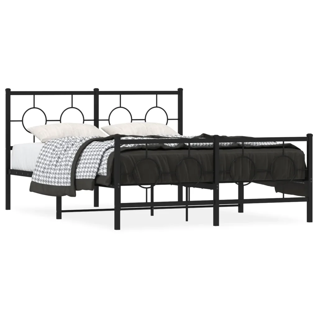 Letto matrimoniale | Letto per adulti | Giroletto con Testiera e Pediera Metallo Nero 140x190 cm