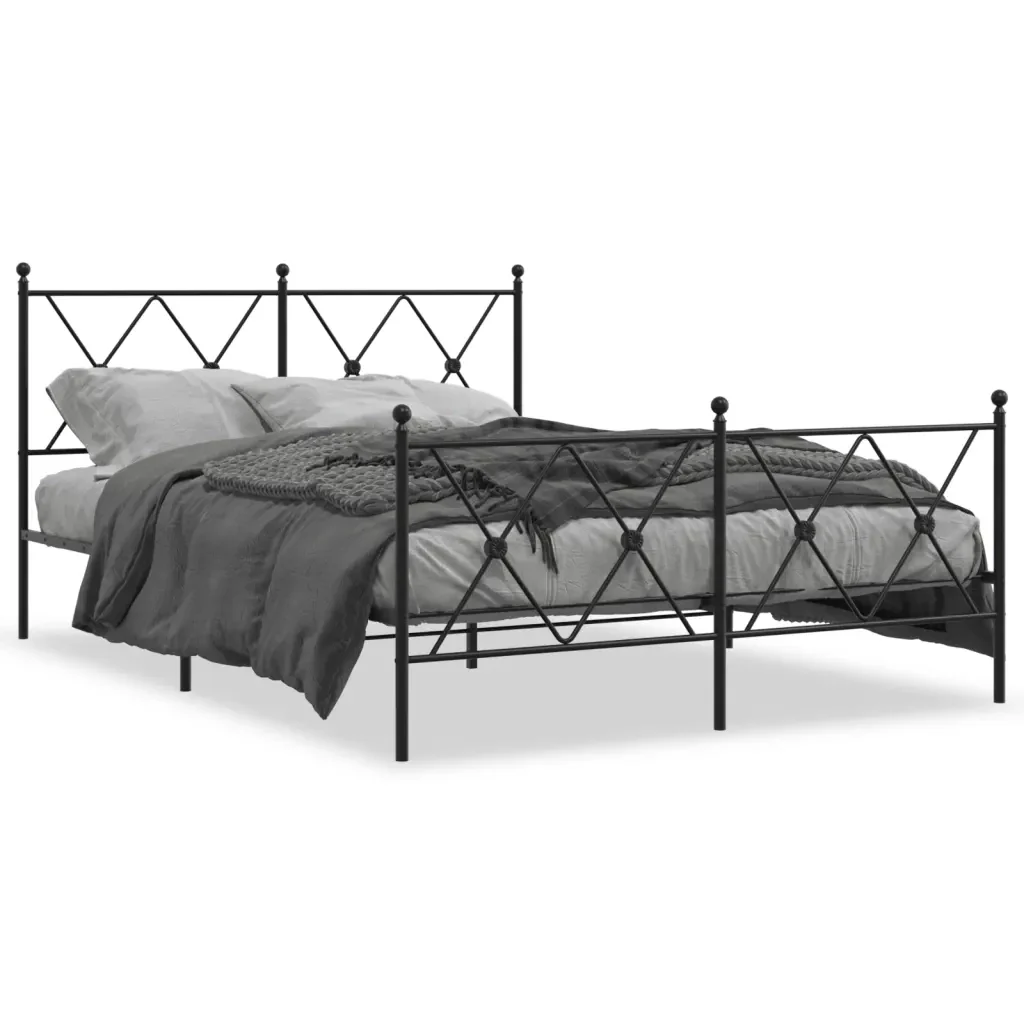 Letto matrimoniale | Letto per adulti | Giroletto con Testiera e Pediera Metallo Nero 140x190 cm