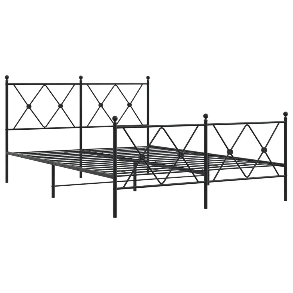 Letto matrimoniale | Letto per adulti | Giroletto con Testiera e Pediera Metallo Nero 140x190 cm - Image 3