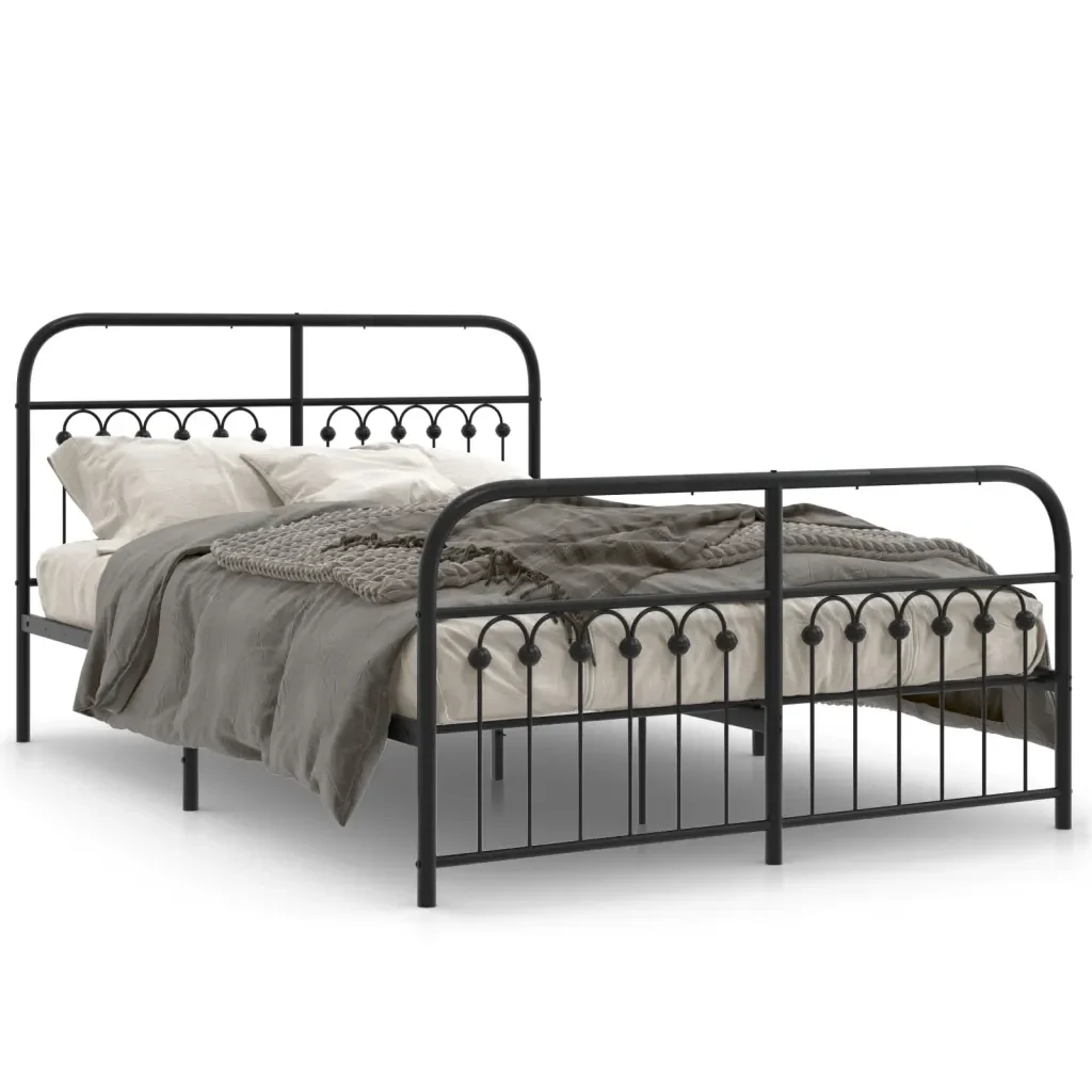 Letto matrimoniale | Letto per adulti | Giroletto con Testiera e Pediera Metallo Nero 140x190 cm