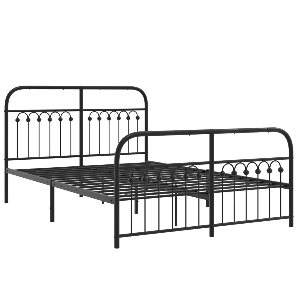 Letto matrimoniale | Letto per adulti | Giroletto con Testiera e Pediera Metallo Nero 140x190 cm - Image 3