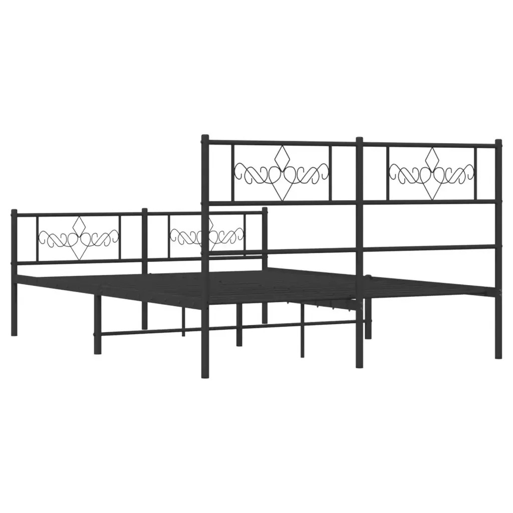 Letto matrimoniale | Letto per adulti | Giroletto con Testiera e Pediera Metallo Nero 140x190 cm - Image 7