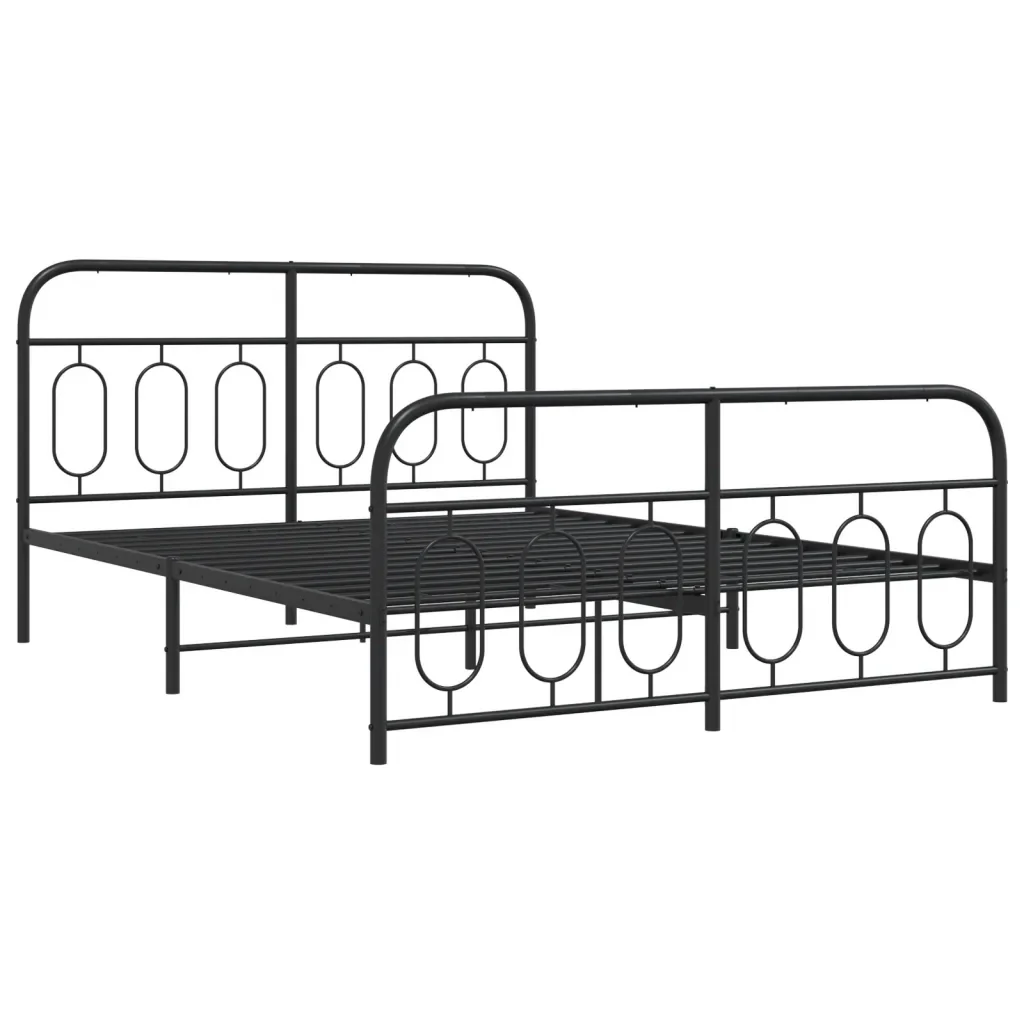 Letto matrimoniale | Letto per adulti | Giroletto con Testiera e Pediera Metallo Nero 140x190 cm - Image 4