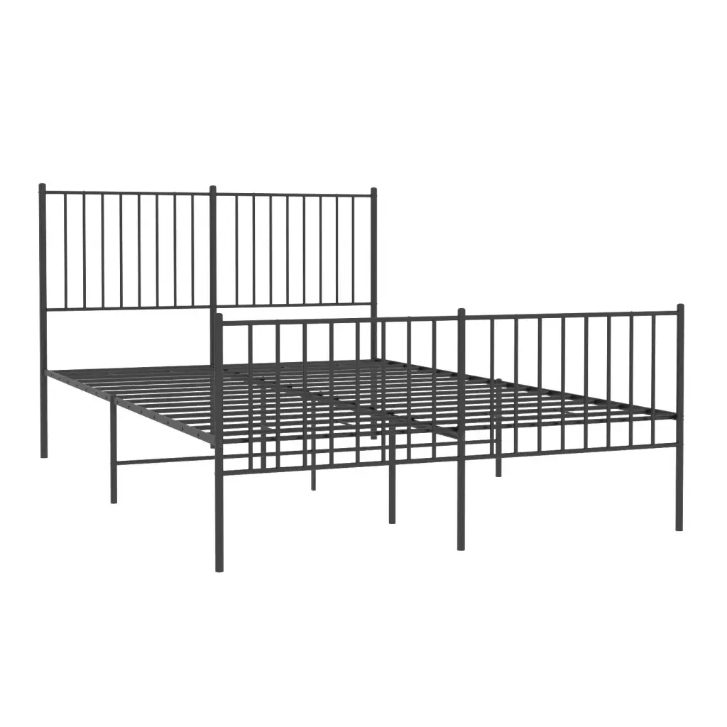 Letto matrimoniale | Letto per adulti | Giroletto con Testiera e Pediera Metallo Nero 140x190 cm - Image 4