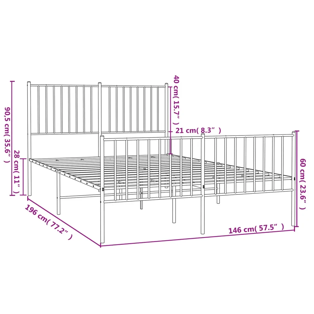 Letto matrimoniale | Letto per adulti | Giroletto con Testiera e Pediera Metallo Nero 140x190 cm - Image 9