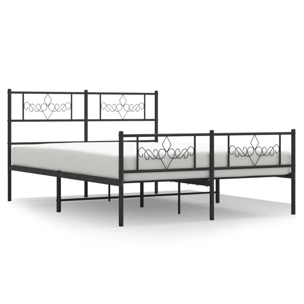 Letto matrimoniale | Letto per adulti | Giroletto con Testiera e Pediera Metallo Nero 140x200 cm