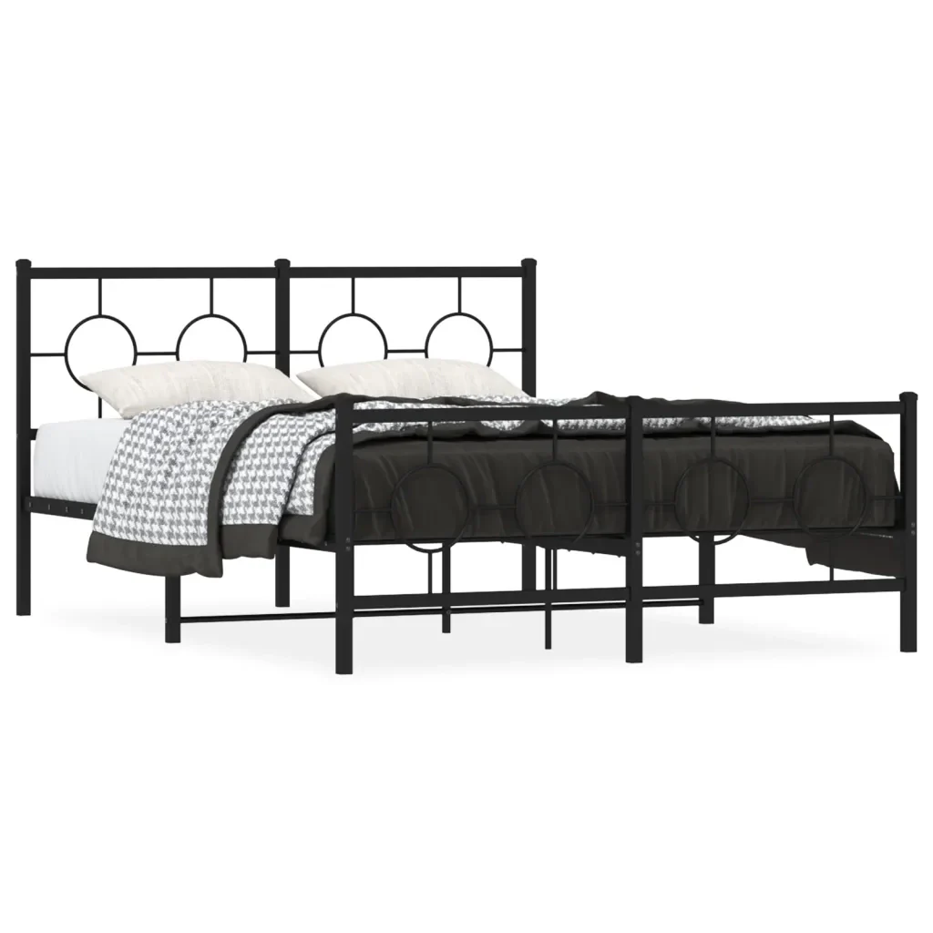 Letto matrimoniale | Letto per adulti | Giroletto con Testiera e Pediera Metallo Nero 140x200 cm
