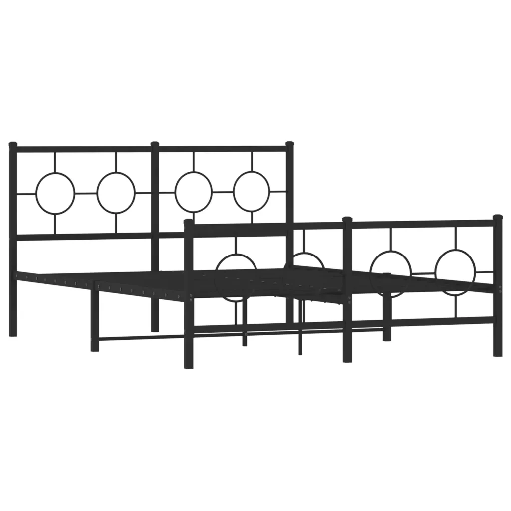 Letto matrimoniale | Letto per adulti | Giroletto con Testiera e Pediera Metallo Nero 140x200 cm - Image 4