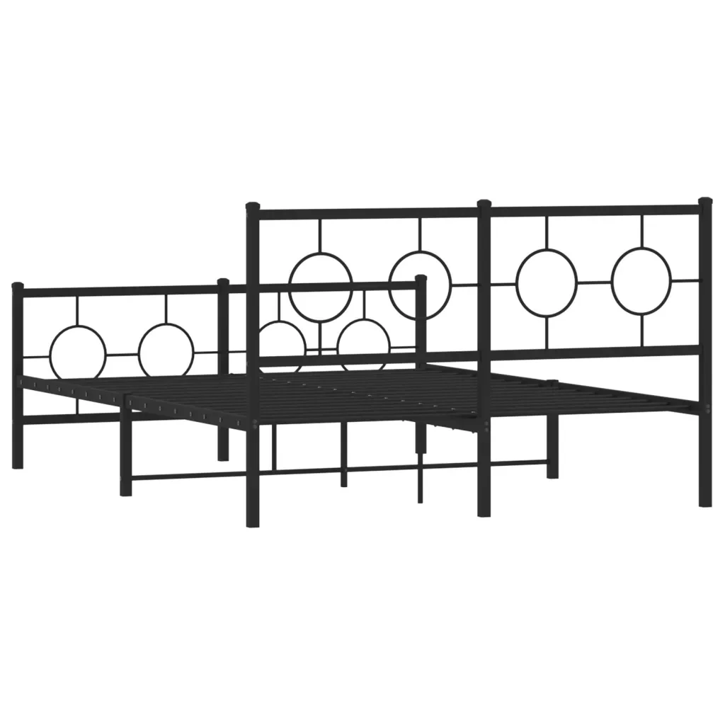 Letto matrimoniale | Letto per adulti | Giroletto con Testiera e Pediera Metallo Nero 140x200 cm - Image 7