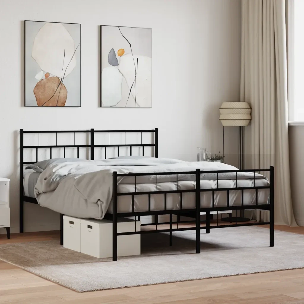 Letto matrimoniale | Letto per adulti | Giroletto con Testiera e Pediera Metallo Nero 140x200 cm - Image 2