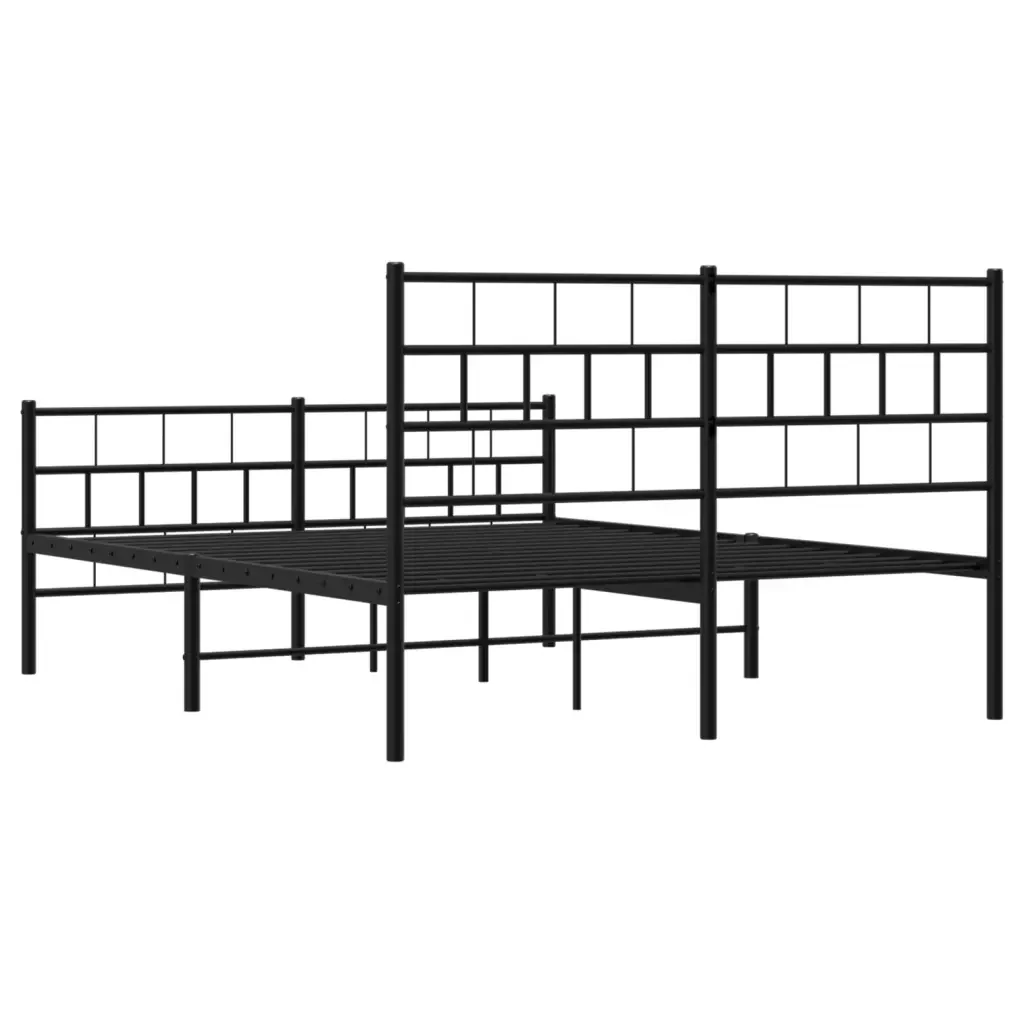Letto matrimoniale | Letto per adulti | Giroletto con Testiera e Pediera Metallo Nero 140x200 cm - Image 7