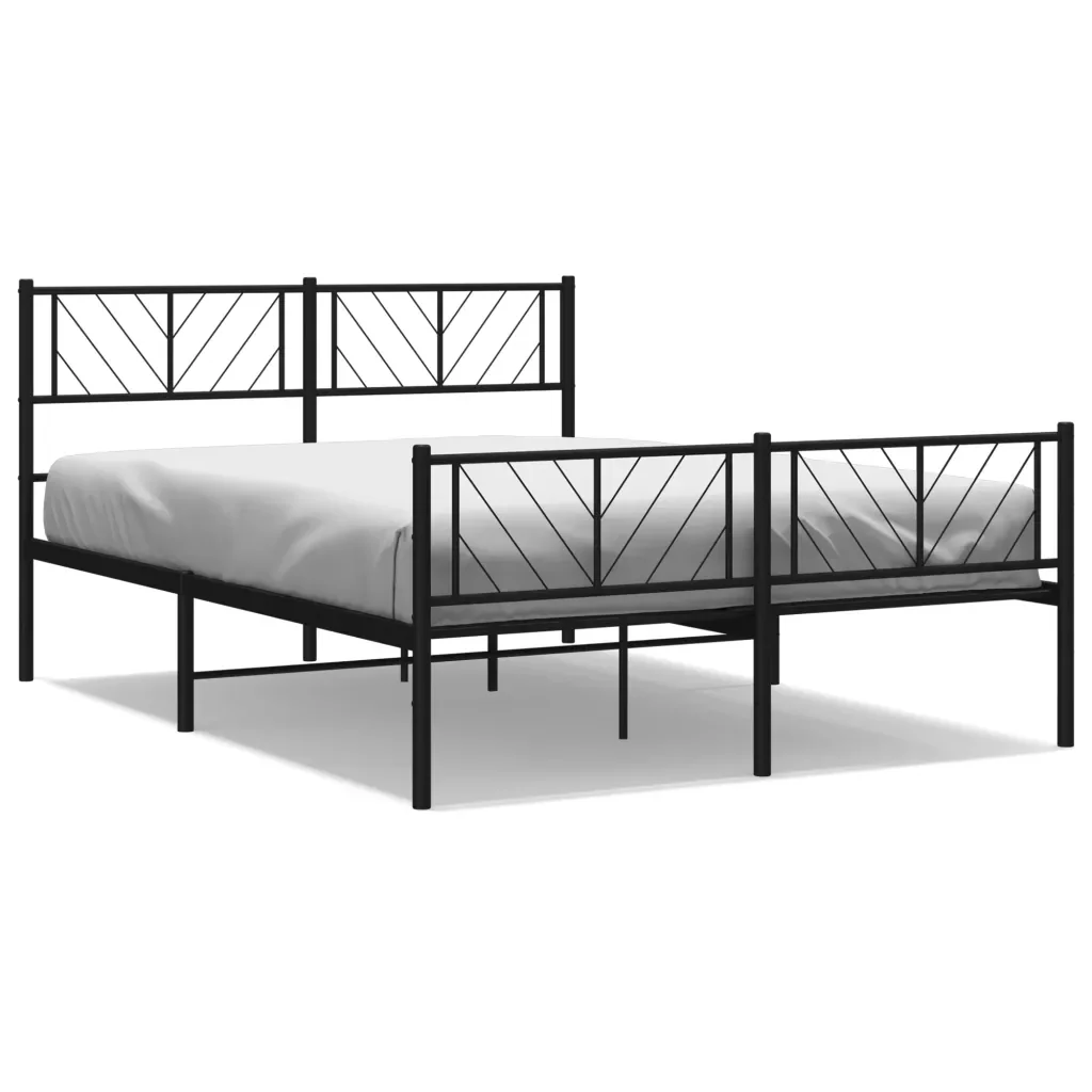 Letto matrimoniale | Letto per adulti | Giroletto con Testiera e Pediera Metallo Nero 140x200 cm