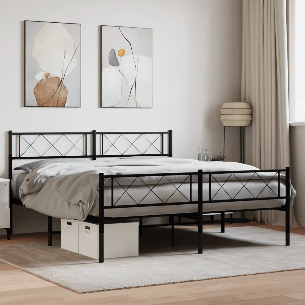 Letto matrimoniale | Letto per adulti | Giroletto con Testiera e Pediera Metallo Nero 140x200 cm - Image 2