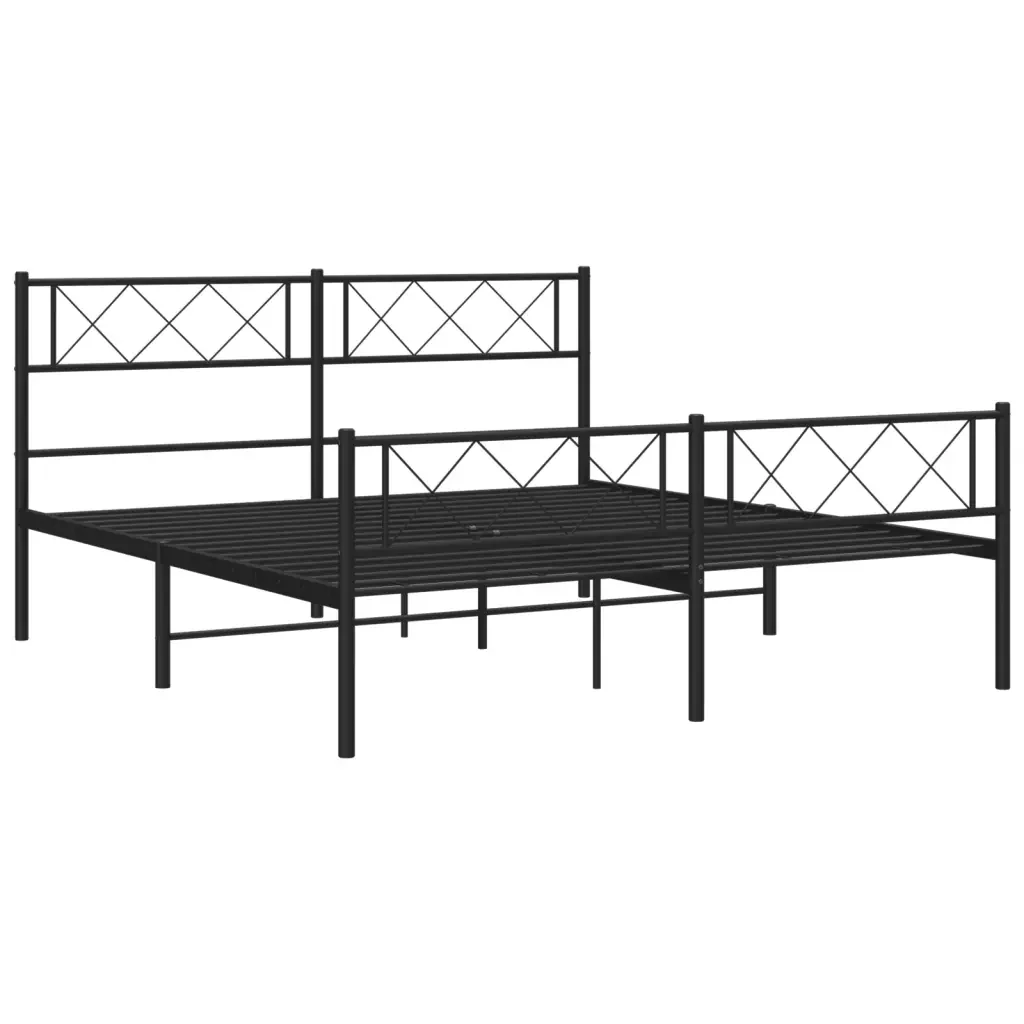 Letto matrimoniale | Letto per adulti | Giroletto con Testiera e Pediera Metallo Nero 140x200 cm - Image 5