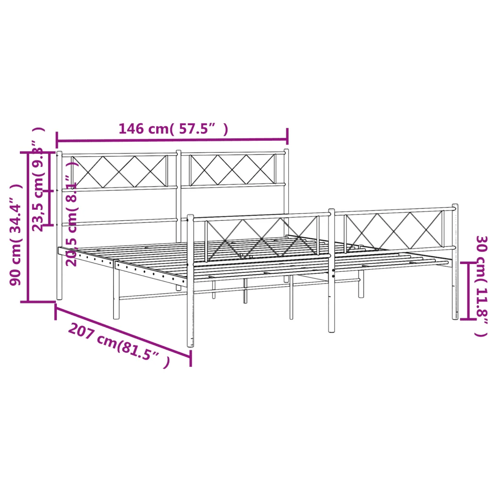 Letto matrimoniale | Letto per adulti | Giroletto con Testiera e Pediera Metallo Nero 140x200 cm - Image 9