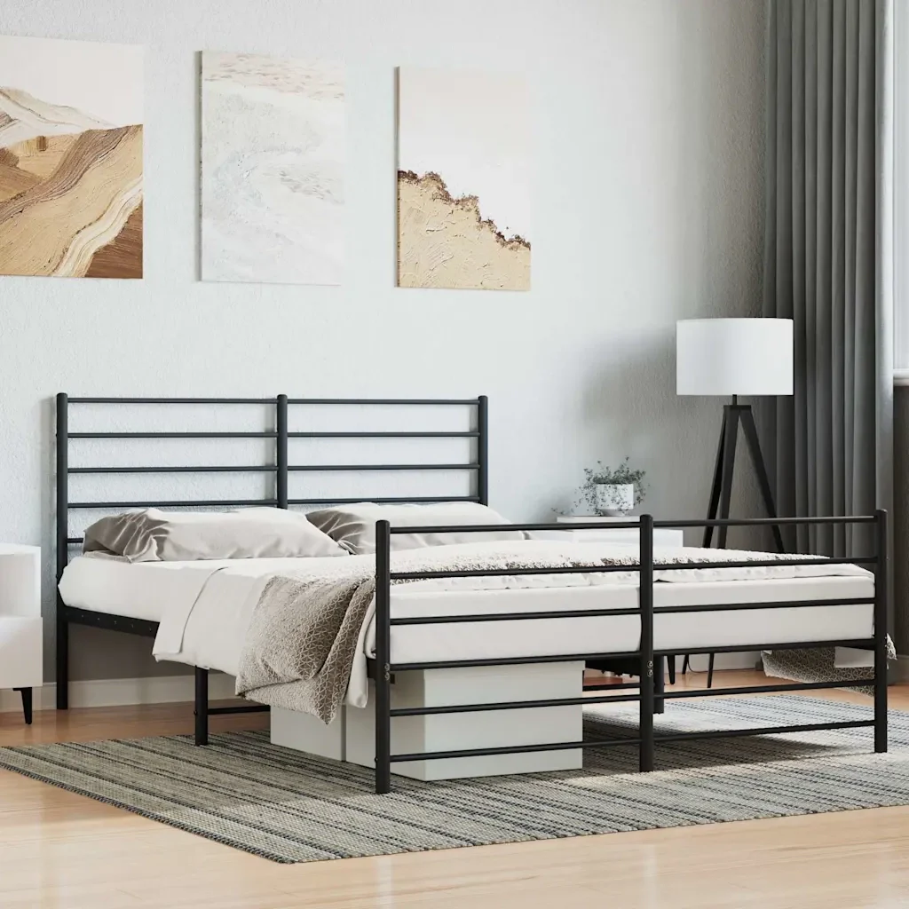 Letto matrimoniale | Letto per adulti | Giroletto con Testiera e Pediera Metallo Nero 140x200 cm - Image 2