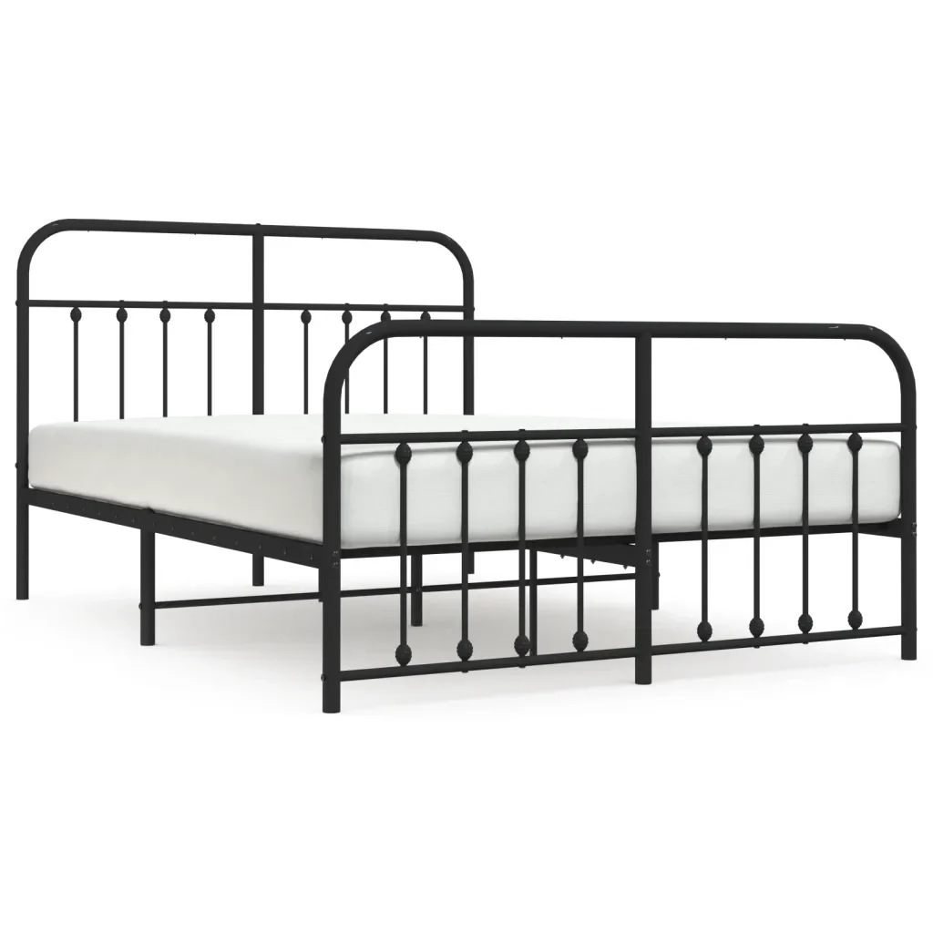 Letto matrimoniale | Letto per adulti | Giroletto con Testiera e Pediera Metallo Nero 140x200 cm