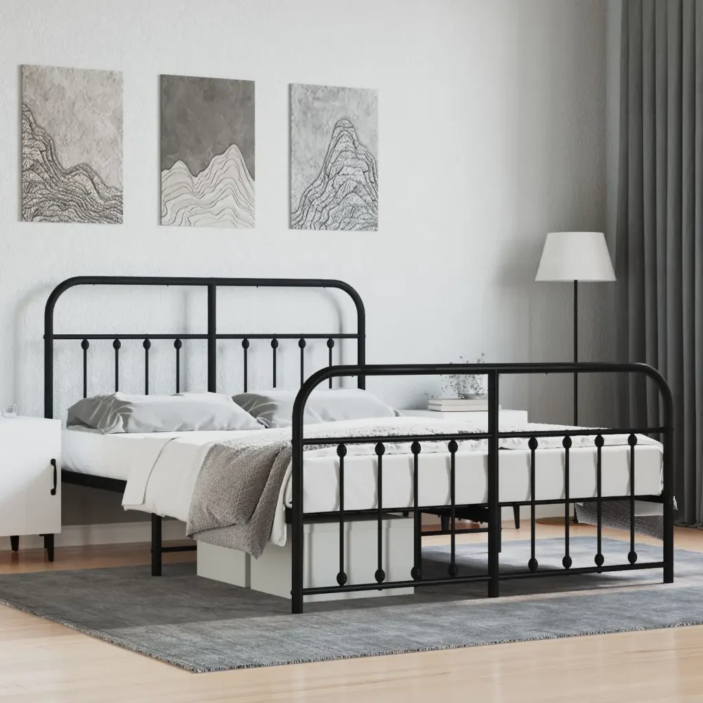 Letto matrimoniale | Letto per adulti | Giroletto con Testiera e Pediera Metallo Nero 140x200 cm - Image 2