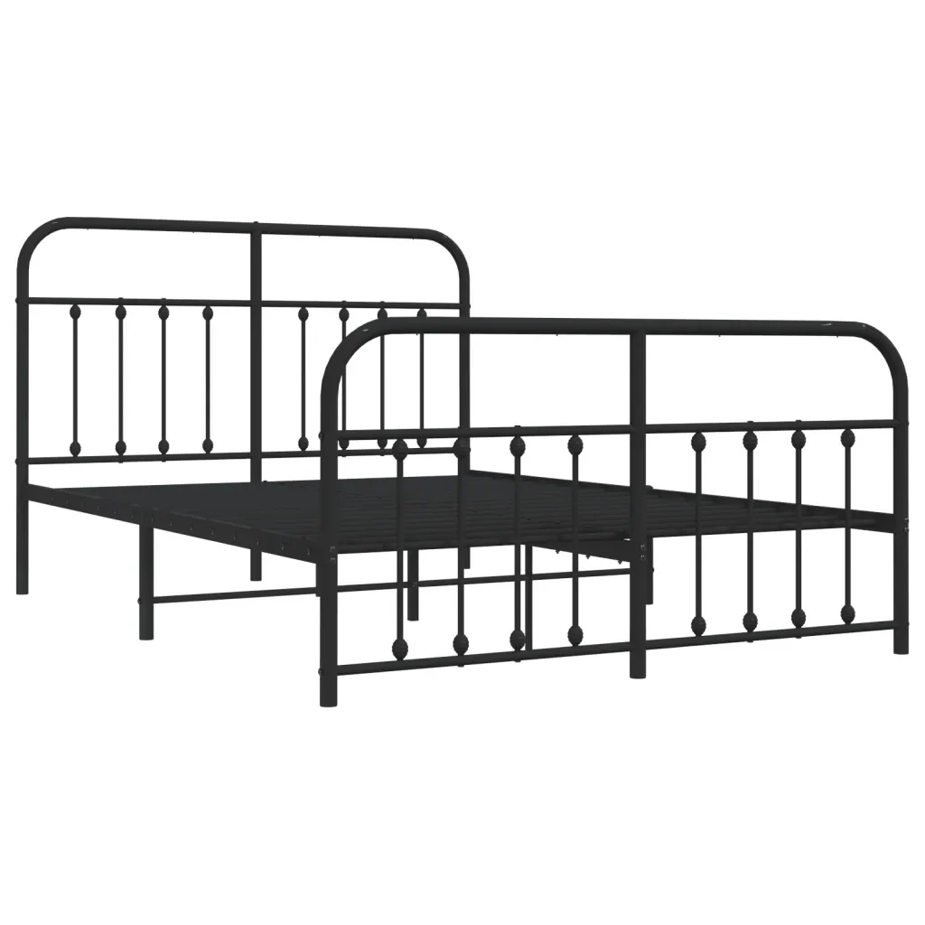 Letto matrimoniale | Letto per adulti | Giroletto con Testiera e Pediera Metallo Nero 140x200 cm - Image 4
