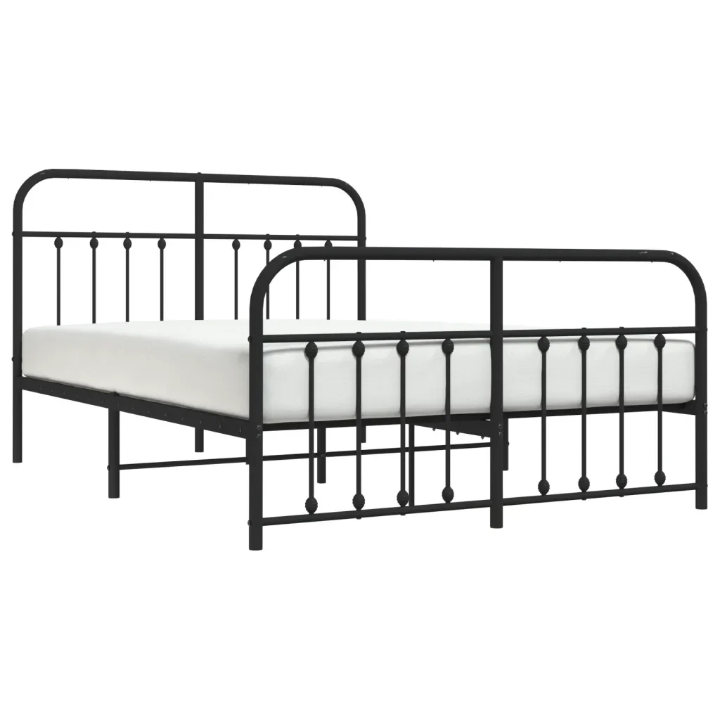 Letto matrimoniale | Letto per adulti | Giroletto con Testiera e Pediera Metallo Nero 140x200 cm - Image 5