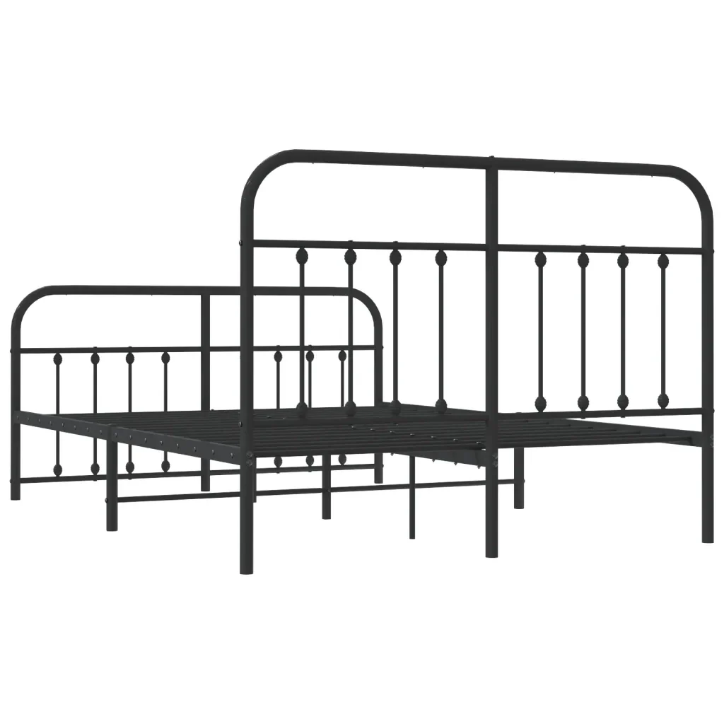 Letto matrimoniale | Letto per adulti | Giroletto con Testiera e Pediera Metallo Nero 140x200 cm - Image 8