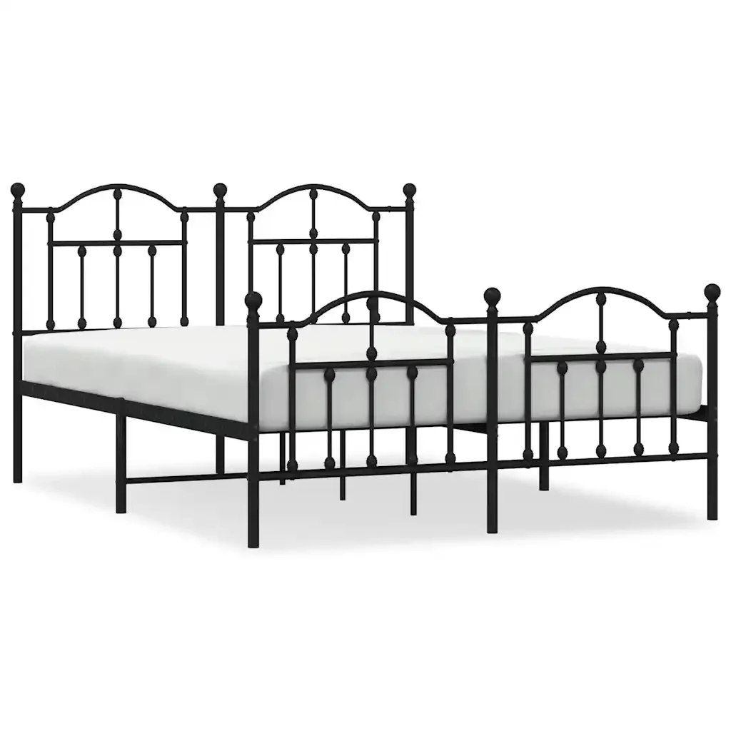 Letto matrimoniale | Letto per adulti | Giroletto con Testiera e Pediera Metallo Nero 140x200 cm