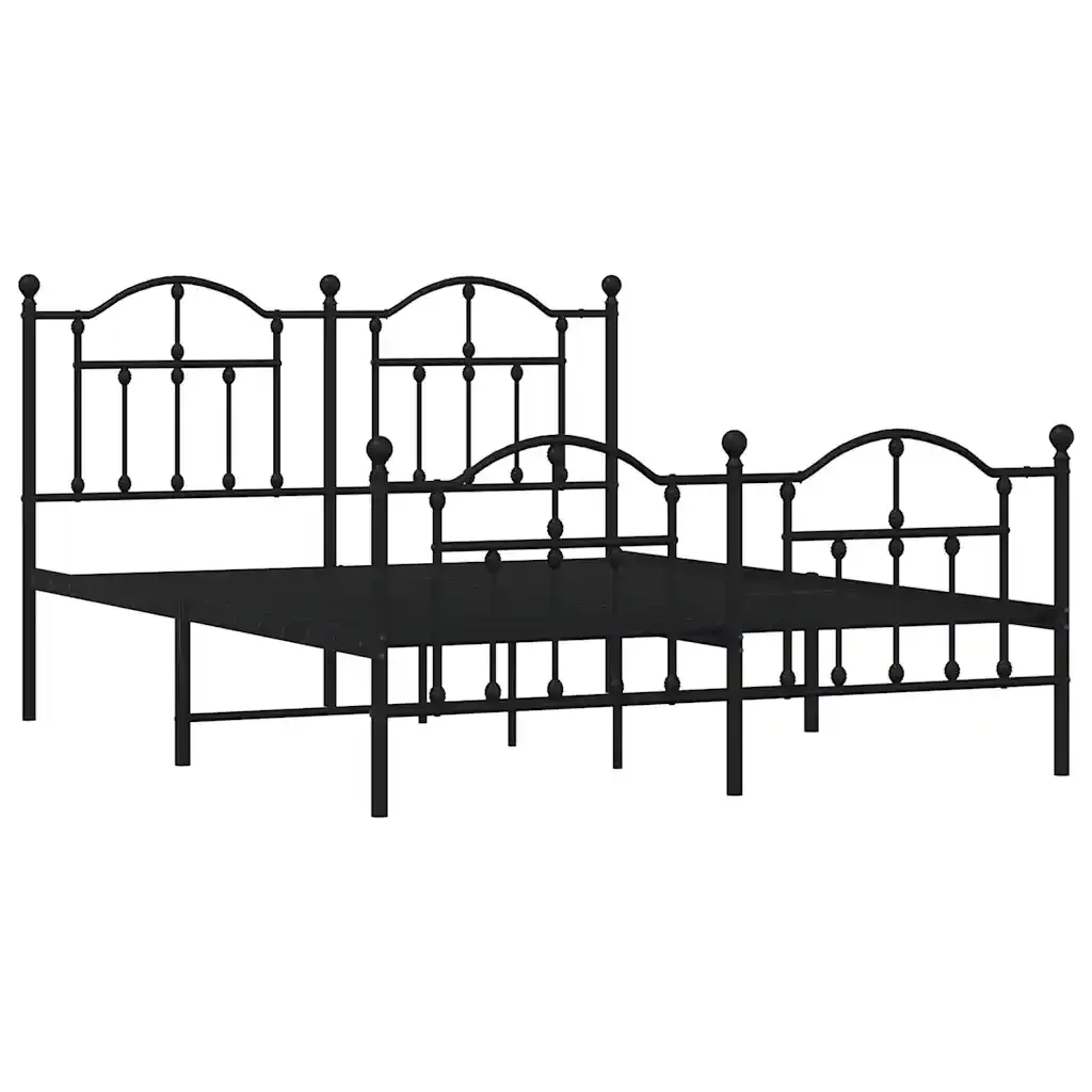 Letto matrimoniale | Letto per adulti | Giroletto con Testiera e Pediera Metallo Nero 140x200 cm - Image 3