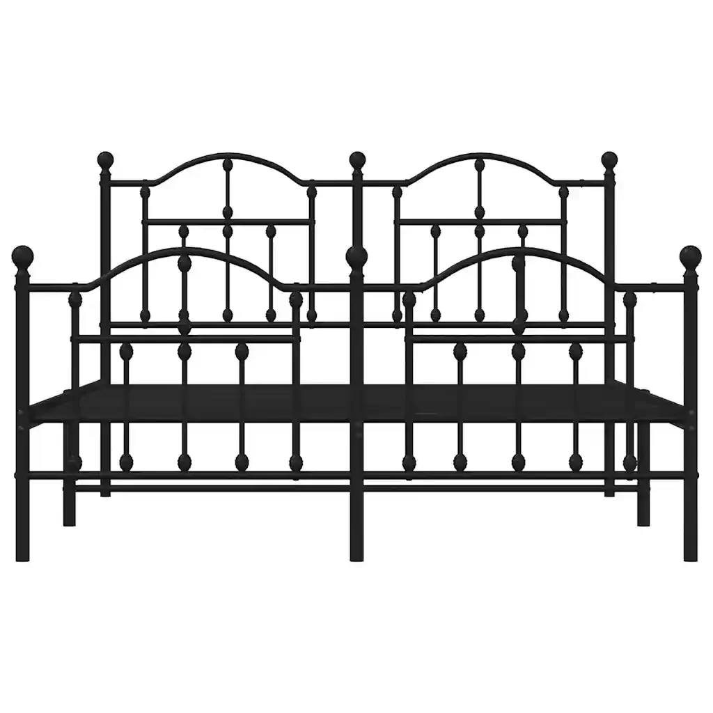 Letto matrimoniale | Letto per adulti | Giroletto con Testiera e Pediera Metallo Nero 140x200 cm - Image 5