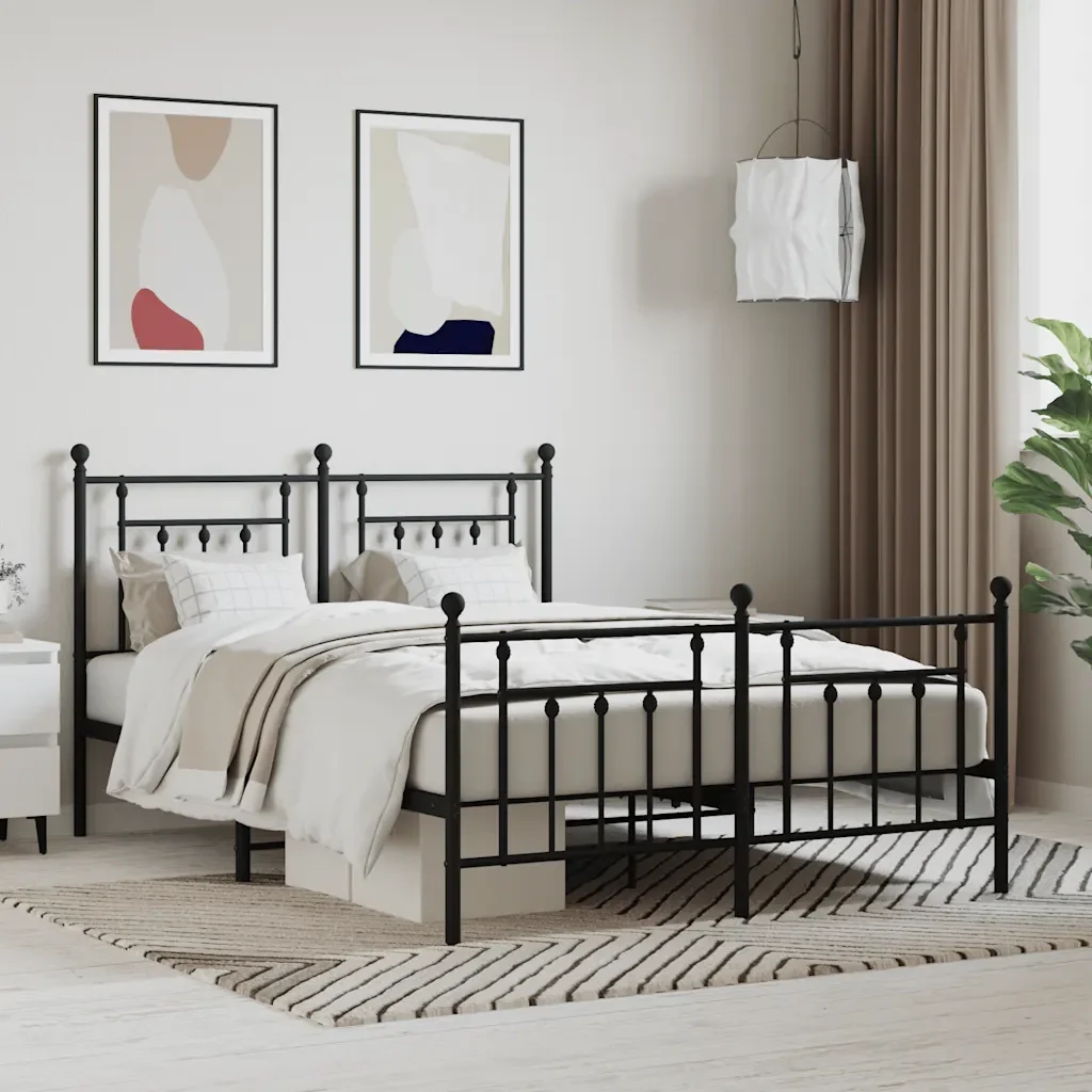 Letto matrimoniale | Letto per adulti | Giroletto con Testiera e Pediera Metallo Nero 140x200 cm - Image 2