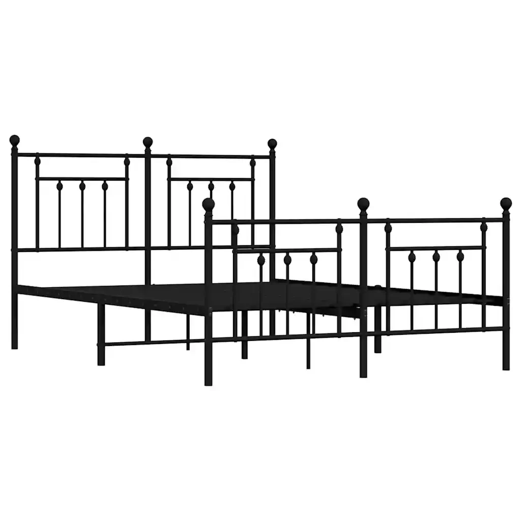 Letto matrimoniale | Letto per adulti | Giroletto con Testiera e Pediera Metallo Nero 140x200 cm - Image 4