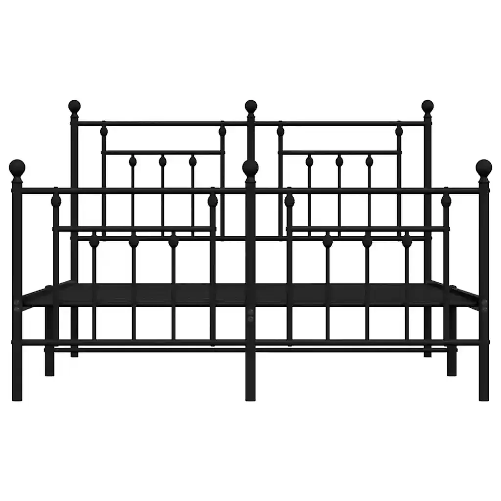 Letto matrimoniale | Letto per adulti | Giroletto con Testiera e Pediera Metallo Nero 140x200 cm - Image 6