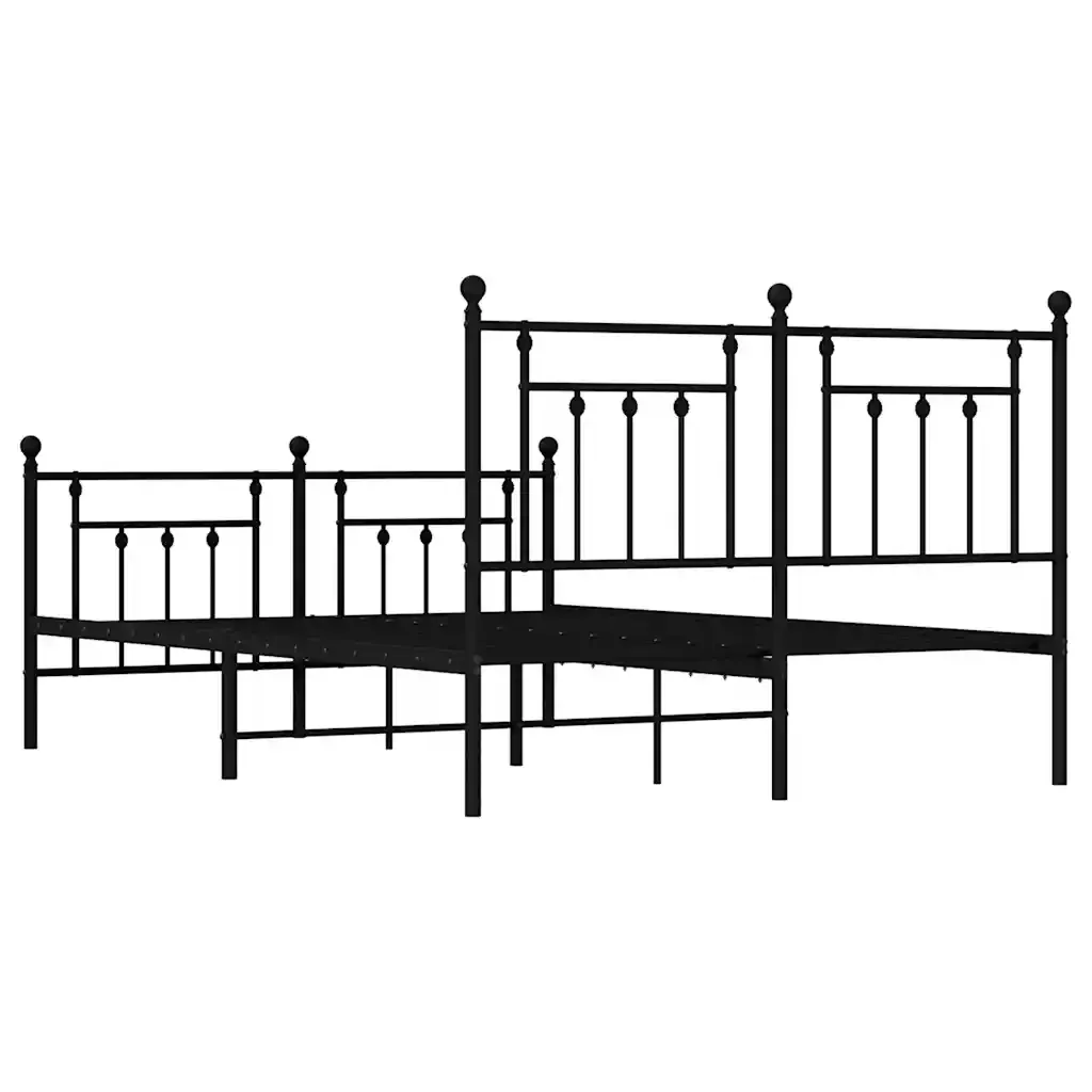 Letto matrimoniale | Letto per adulti | Giroletto con Testiera e Pediera Metallo Nero 140x200 cm - Image 8