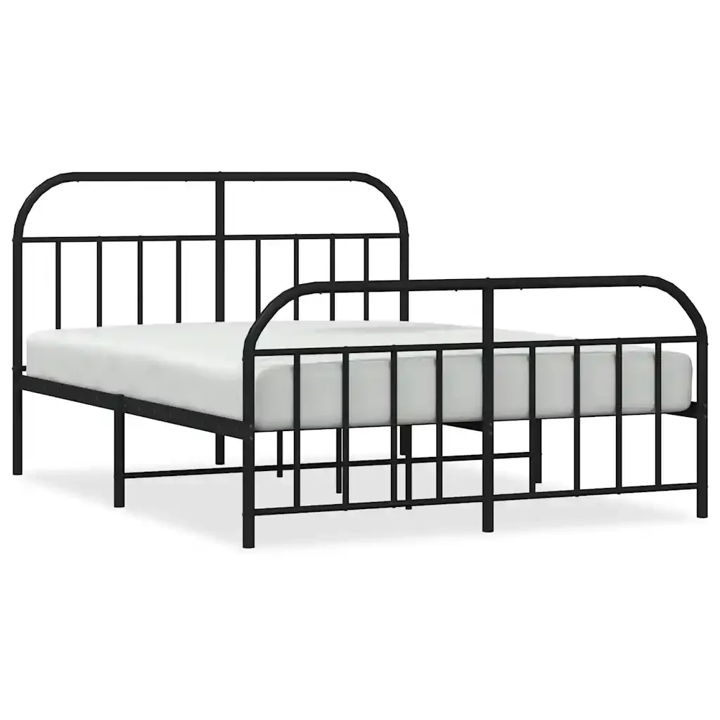 Letto matrimoniale | Letto per adulti | Giroletto con Testiera e Pediera Metallo Nero 140x200 cm