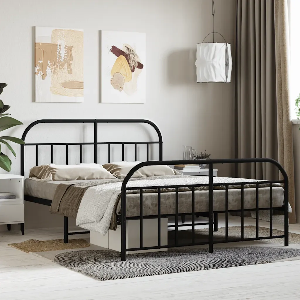 Letto matrimoniale | Letto per adulti | Giroletto con Testiera e Pediera Metallo Nero 140x200 cm - Image 2