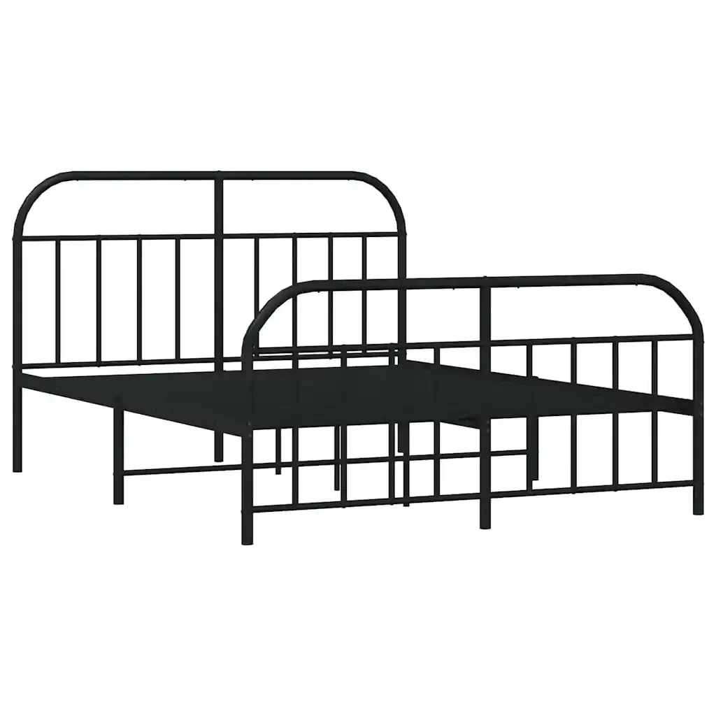 Letto matrimoniale | Letto per adulti | Giroletto con Testiera e Pediera Metallo Nero 140x200 cm - Image 3